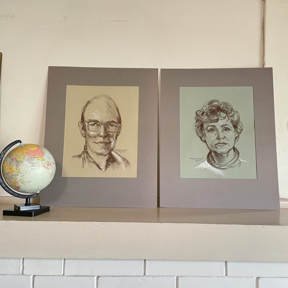 Vintage Original Chalk Pastel Portraits Mary Burkhardt 1988